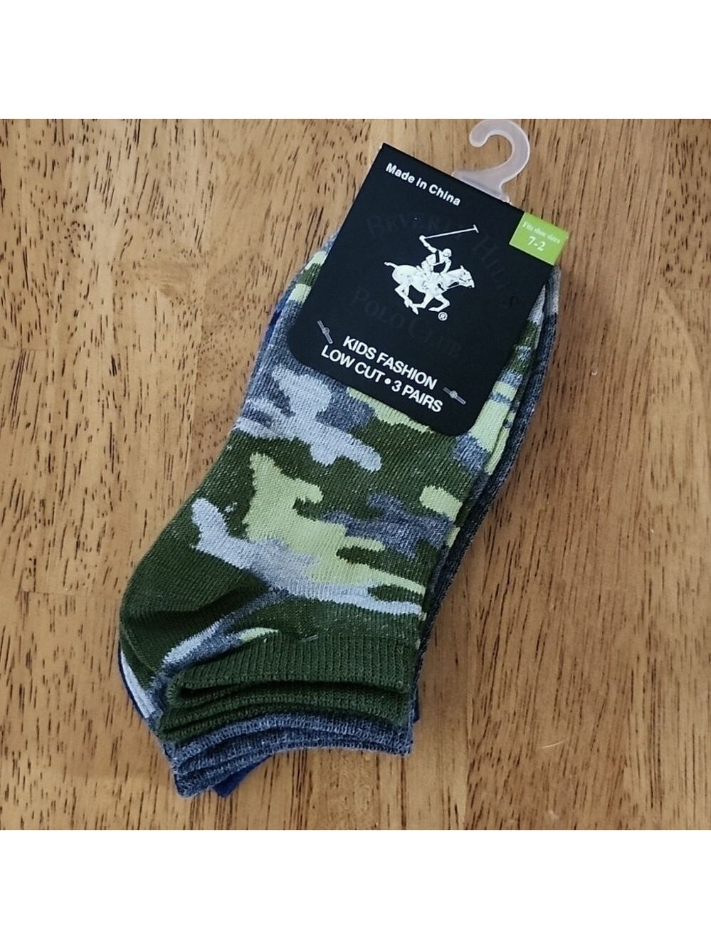 New 3 Pair Beverly Hills Polo Club Low Cut Socks Blue Camo Green Camouflage Kids